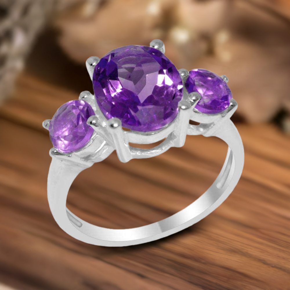 Semi Precious Amethyst Gemstone Rings In 925 Sterling Silver Jewelry 925SR1403