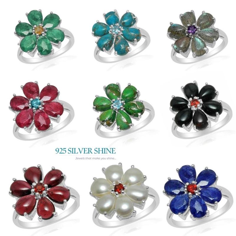 Fine 925 Sterling Silver Rings In Semi Precious Multi Gemstone 925SR1446_2