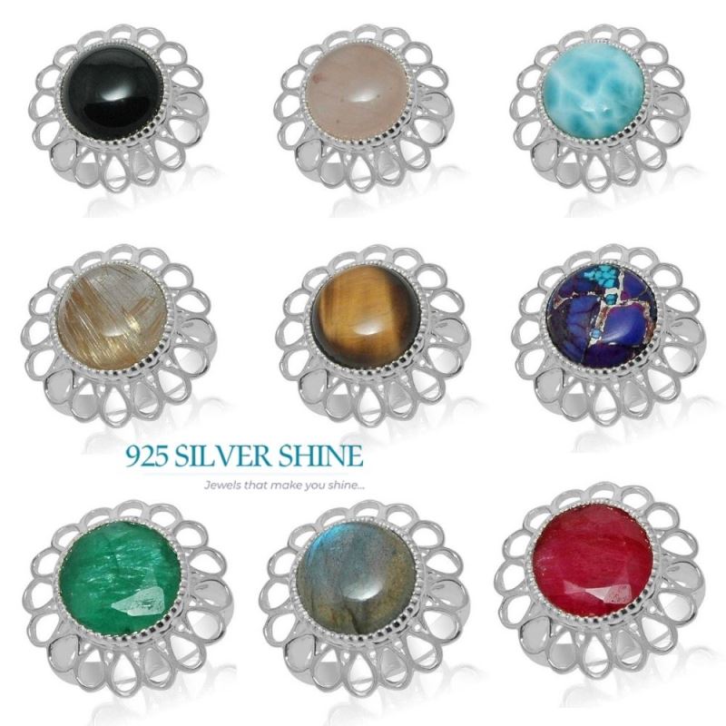 925 Sterling Silver Rings In Semi Precious Golden Rutile Gemstone 925SR1467_1