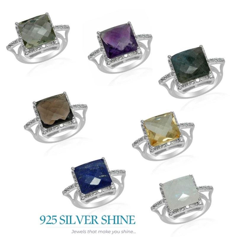 Natural Amethyts And CZ Gemstone Silver Rings 925SR1504_2