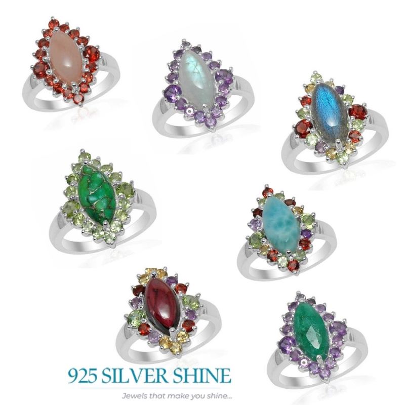 925 Sterling Silver Handmade Rings In Multi Gemstone Jewelry 925SR1511_2