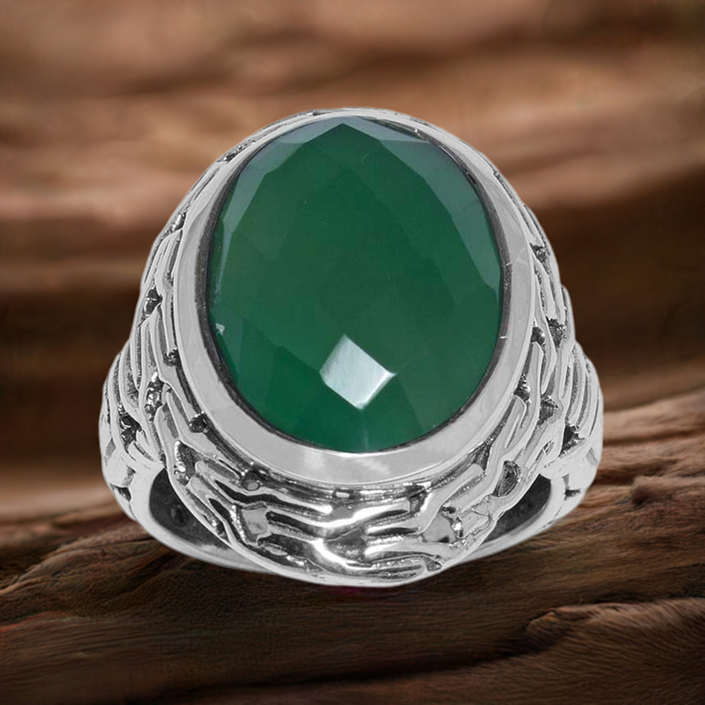 925 Sterling Silver Rings In Green Onyx Gemstone Jewelry 925SR1644