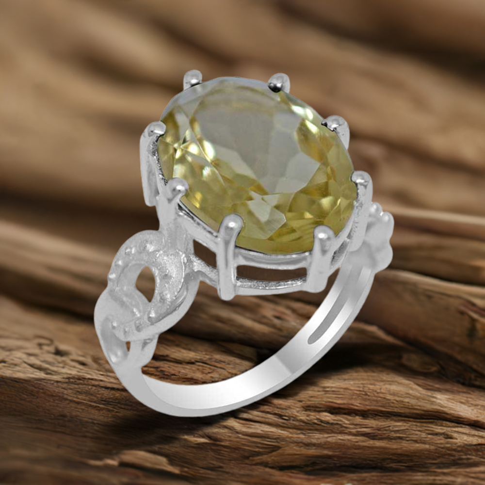 925 Sterling Silver Handmade Rings In Lemon Topaz Gemstone Jewelry 925SR1874
