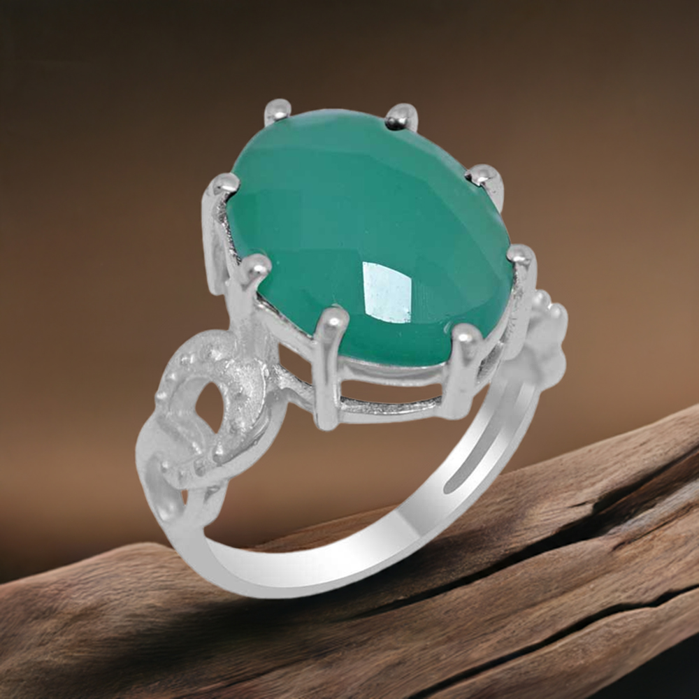 925 Sterling Silver Rings In Green Onyx Gemstone Jewelry 925SR1876