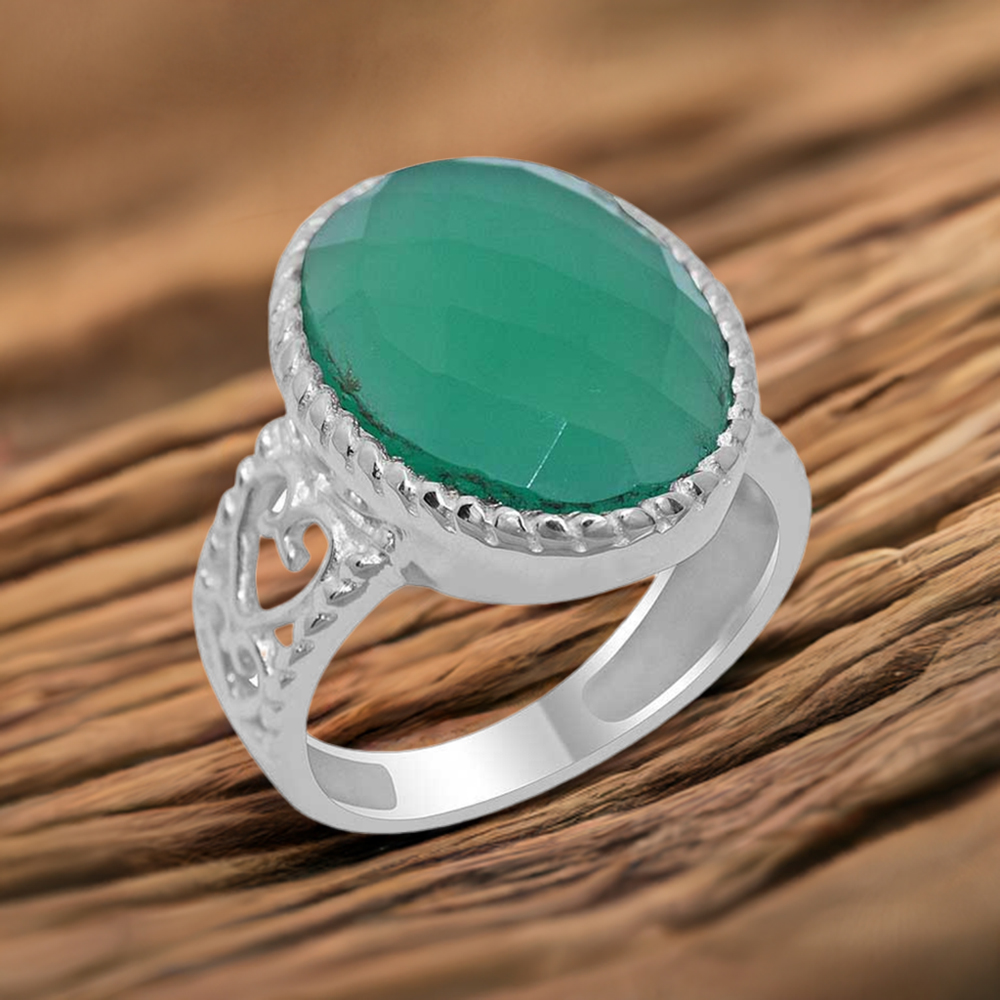 925 Sterling Silver Rings In Genuine Green Onyx Gemstone 925SR1921