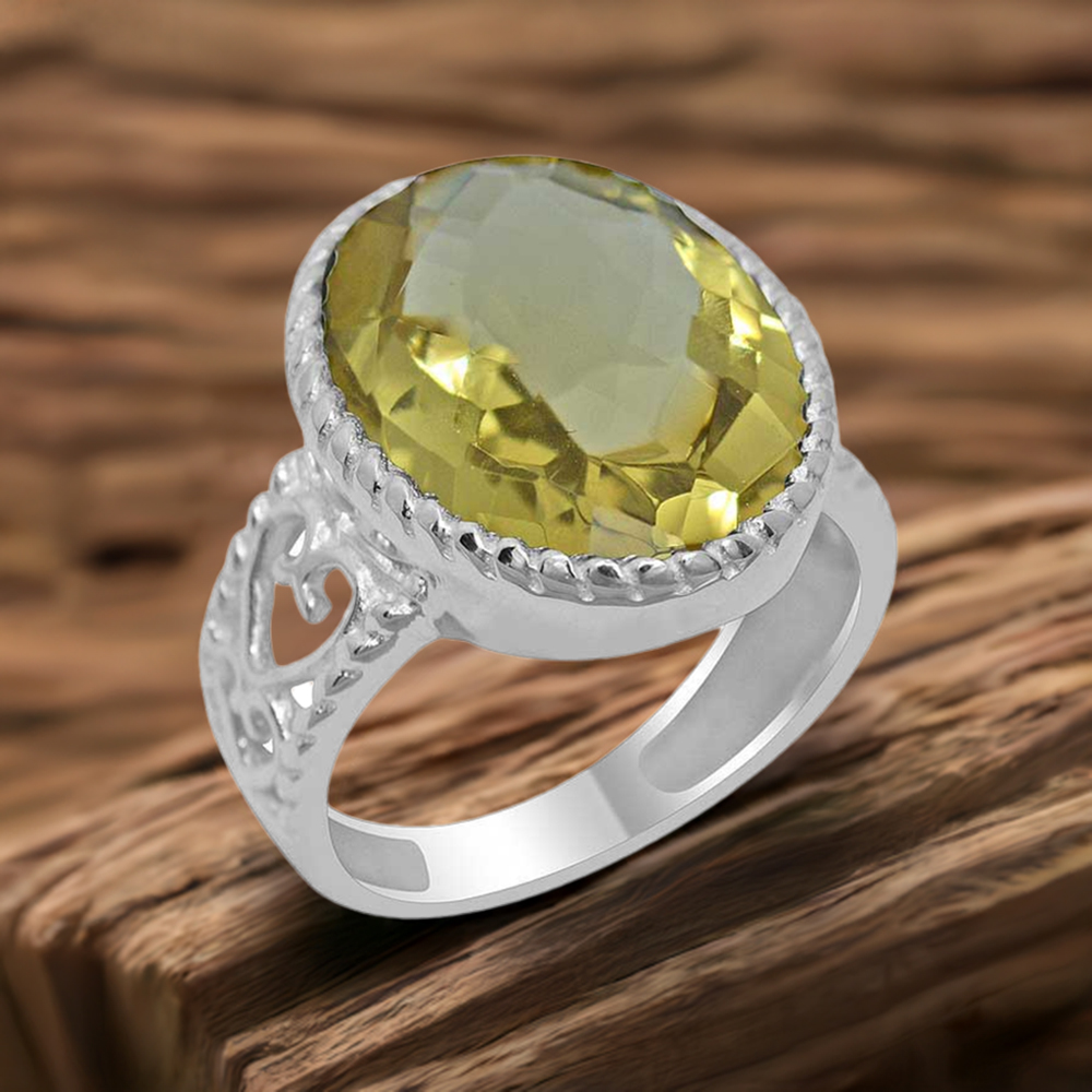 925 Sterling Silver Rings In Genuine Lemon Topaz Gemstone 925SR1924