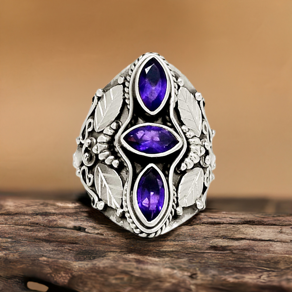 Semi Precious Amethyst Gemstone Handmade Ring In Sterling Silver Jewelry 925SR2384