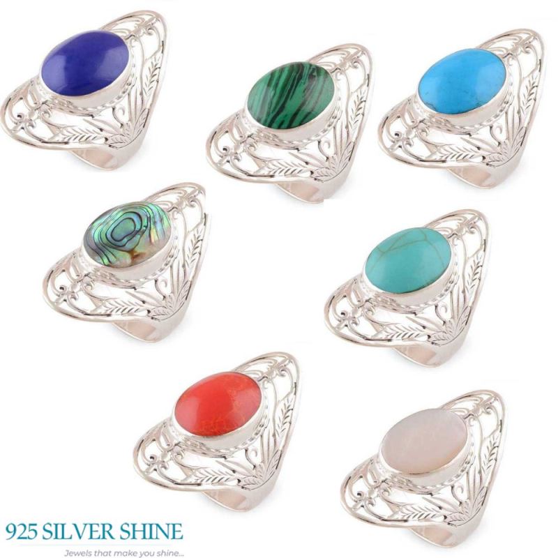 Solid 925 Silver Rings In Genuine Rainbow Moonstone 925SR2784_1