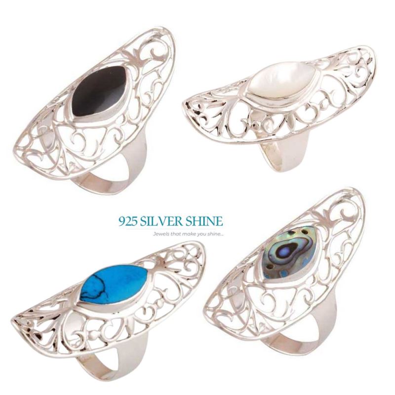 925 Sterling Silver Rings In Abalone Shell Gemstone Jewelry 925SR2846_2