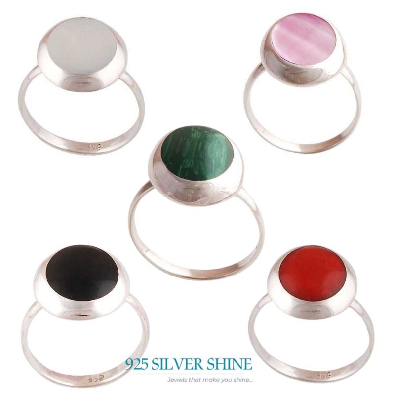 Natural Black Onyx Gemstone Rings In Solid 925 Silver 925SR2870_1