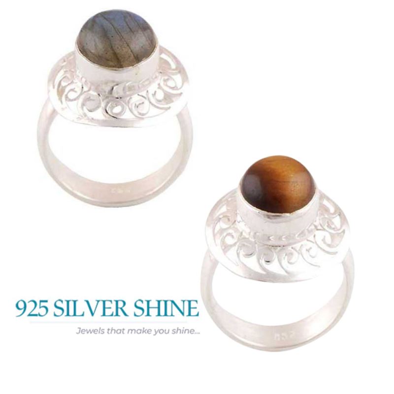 925 Sterling Silver Rings In Genuine Tiger's Eye Gemstone 925SR2887_1