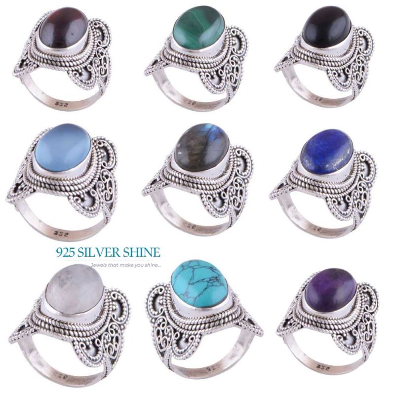 Fine 925 Sterling Silver Rings In Semi Precious Rainbow Moonstone 925SR3023_1