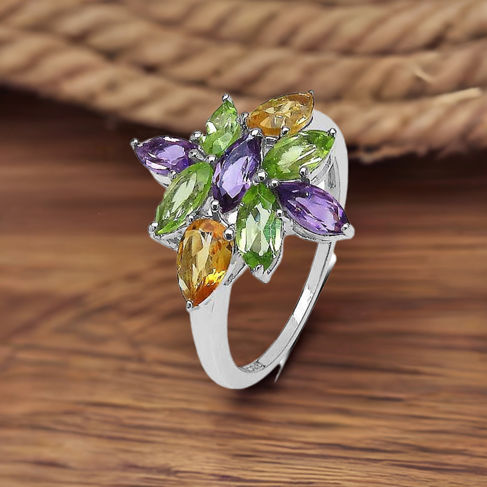 Genuine Multi Gemstone Rings In Fine 925 Sterling Silver 925SR3285