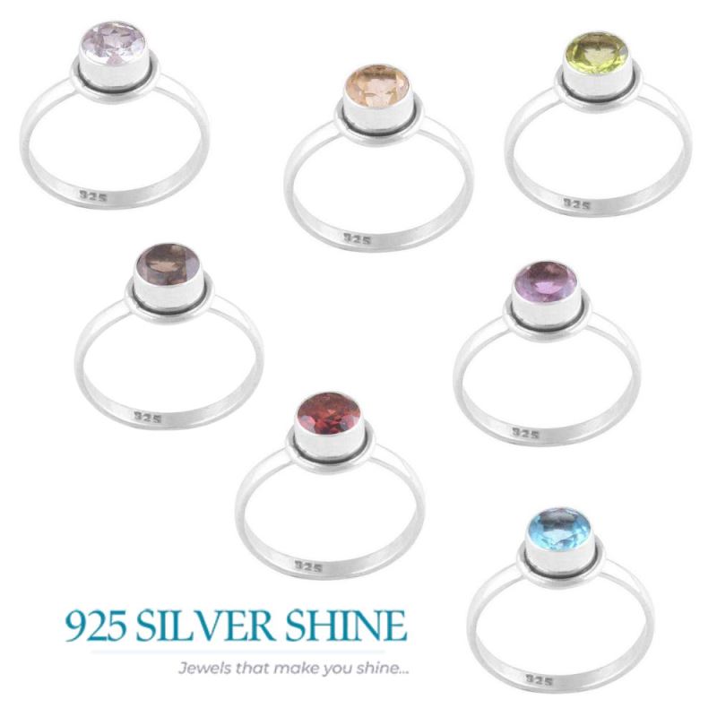 Faceted Garnet Gemstone Sterling Silver Wedding Rings 925SR3492_2