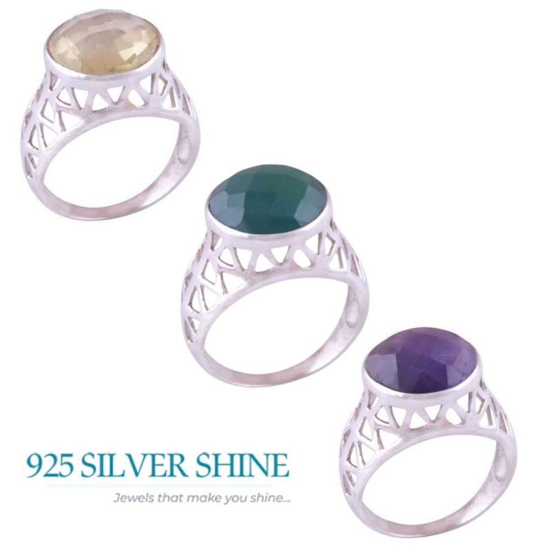 Faceted Amethyst Stone Sterling Silver Rings 925SR3514_2