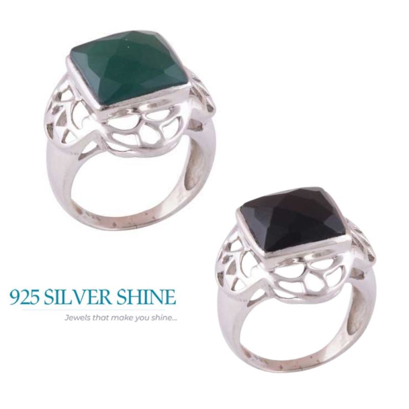 Natural Green Onyx Gemstone Rings In Solid 925 Silver 925SR3517_2