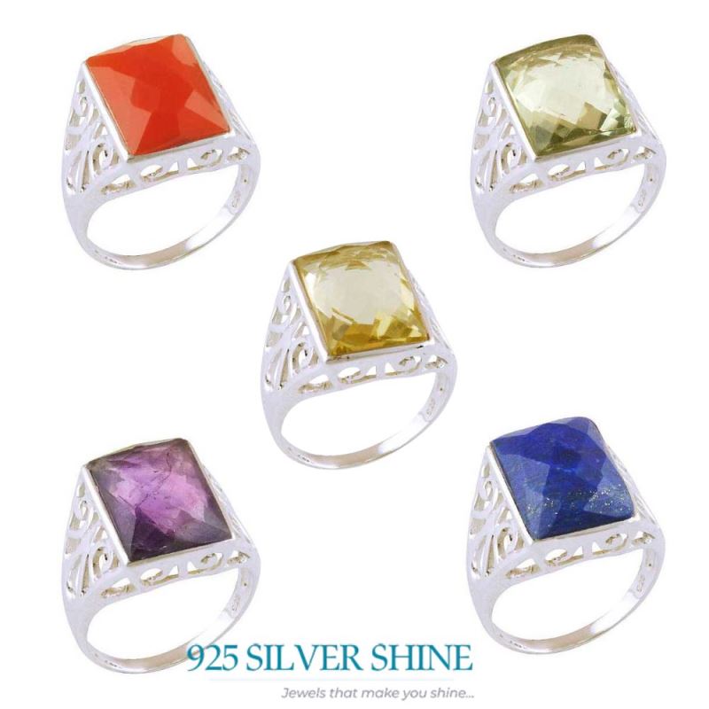 February Amethyst Birthstone Silver Rings 925SR3591_2