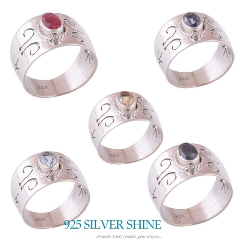 Semi Precious Dyed Sapphire Gemstone Rings In 925 Sterling Silver 925SR3945_2
