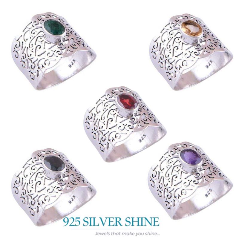 Filigree Design Silver Garnet January Birthstone Rings 925SR4085_2