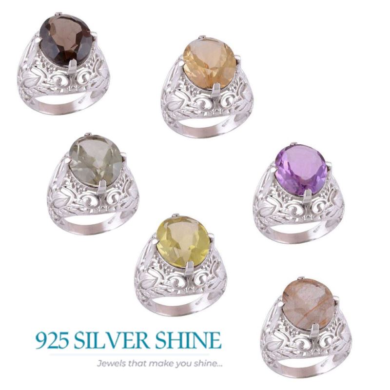 Solid 925 Silver Rings In Semi Precious Lemon Topaz Gemstone 925SR4097_2