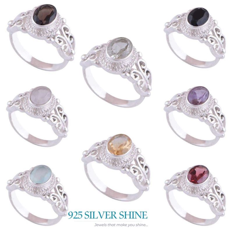 Faceted Amethyst Gemstone Silver Rings Jewelry 925SR4102_2