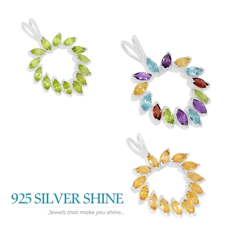 Solid Sterling Silver Handmade Pendants In Multi Stone Gemstone Jewelry 925SSP314-2_2
