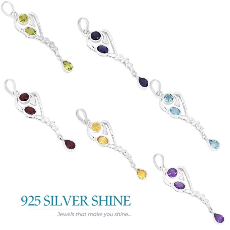 Blue Topaz Gemstone Handmade Pendants In Solid Sterling Silver Jewelry 925SSP333-2_2