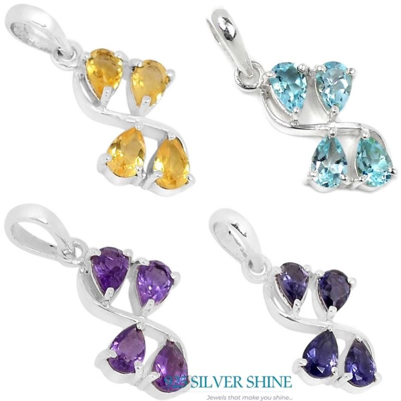 Solid Sterling Silver Pendants In Blue Topaz Gemstone Jewelry 925SSP339-2_2