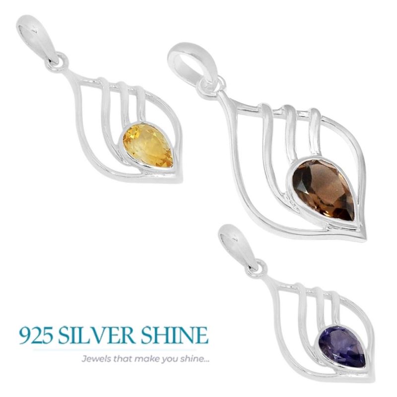 Smokey Gemstone Pendants In Solid Sterling Silver Jewelry 925SSP346-3_1