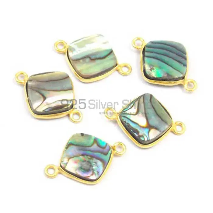 Abalone Shell Cushion Gemstone Double Bail Bezel Sterling Silver Gold Vermeil Connector 925GC149_1