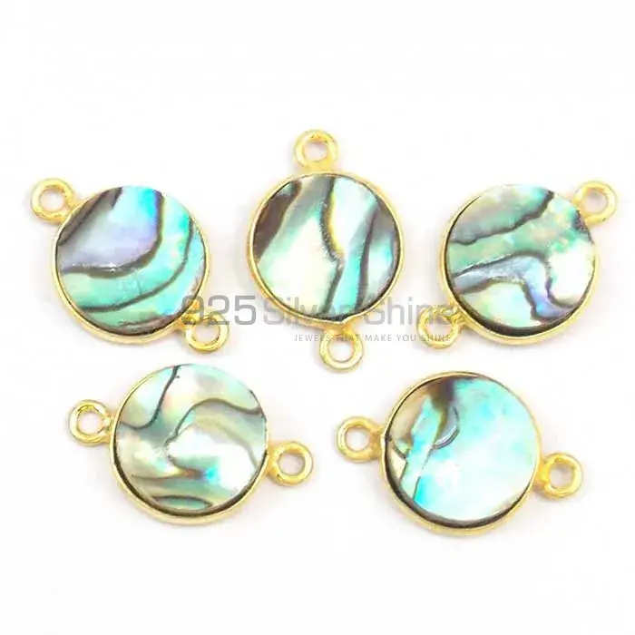Abalone Shell Round Gemstone Double Bail Bezel Sterling Silver Gold Vermeil Connector 925GC147_2