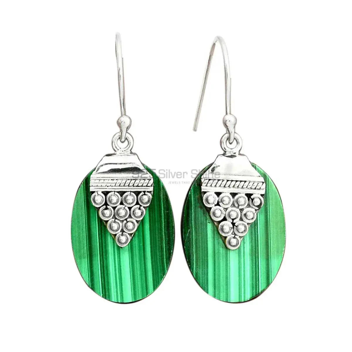 925 Sterling Silver Handmade Earrings In Malachite Gemstone Jewelry 925SE2473_0