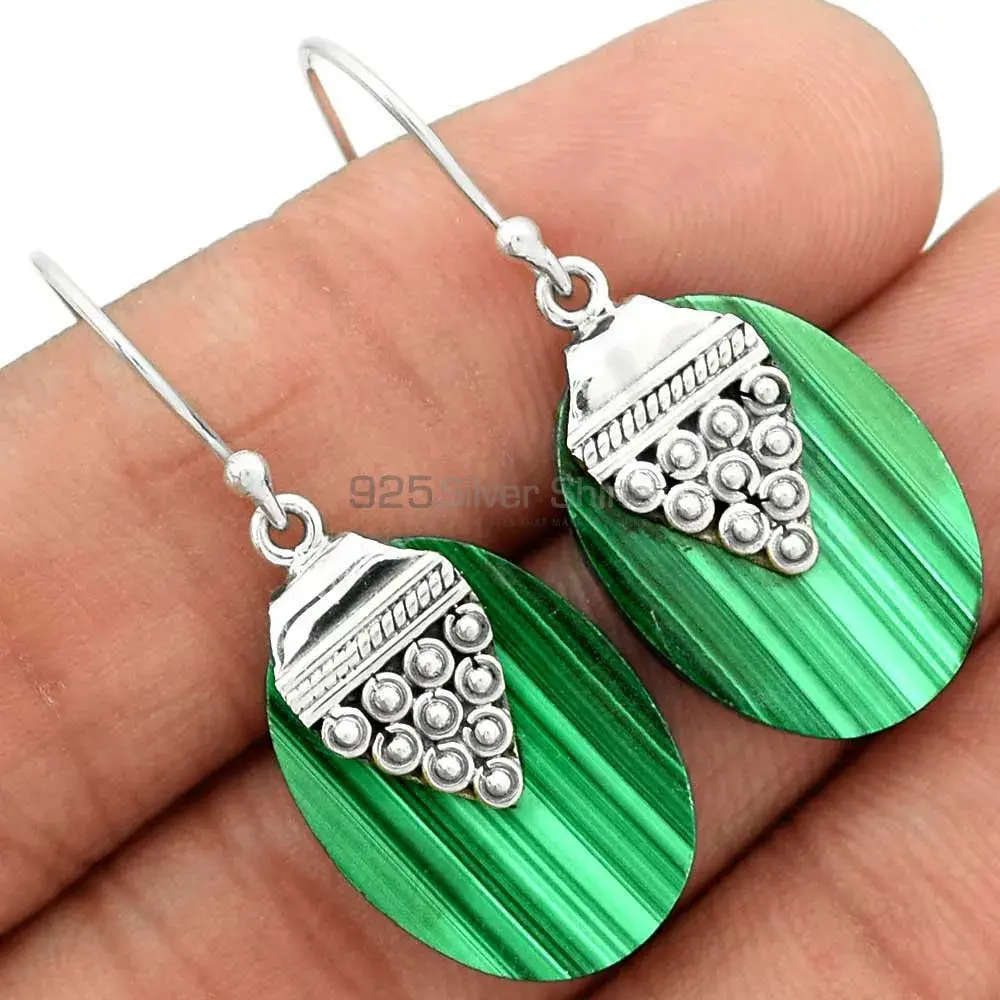 925 Sterling Silver Handmade Earrings In Malachite Gemstone Jewelry 925SE2473_1