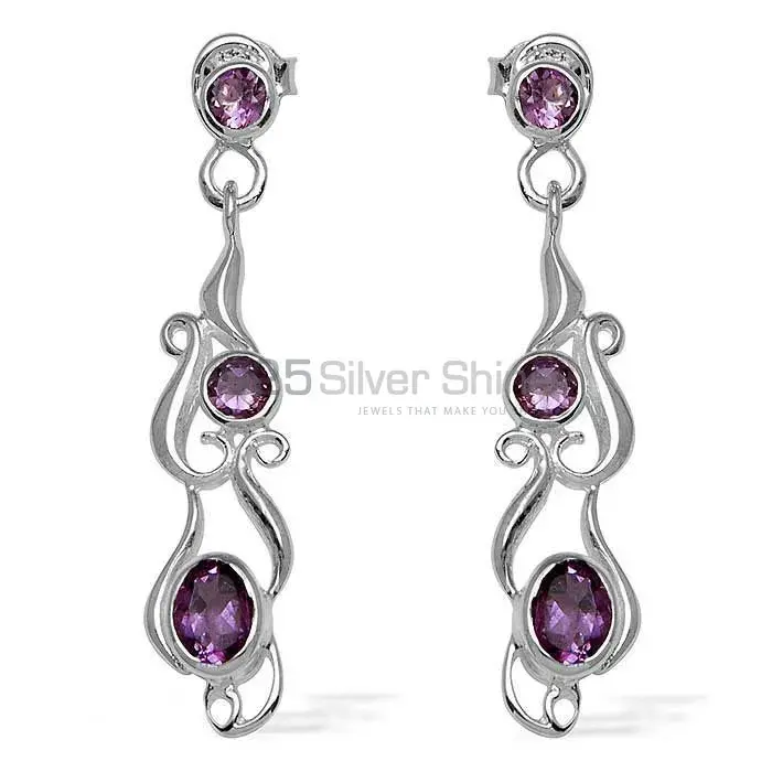 925 Sterling Silver Handmade Earrings In Amethyst Gemstone Jewelry 925SE772_0