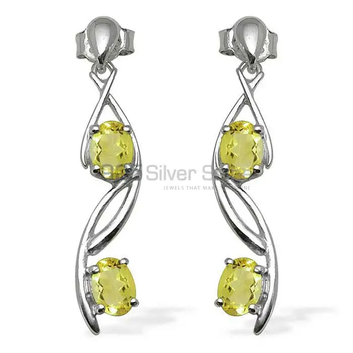 925 Sterling Silver Handmade Earrings In Lemon Quartz Gemstone Jewelry 925SE1073