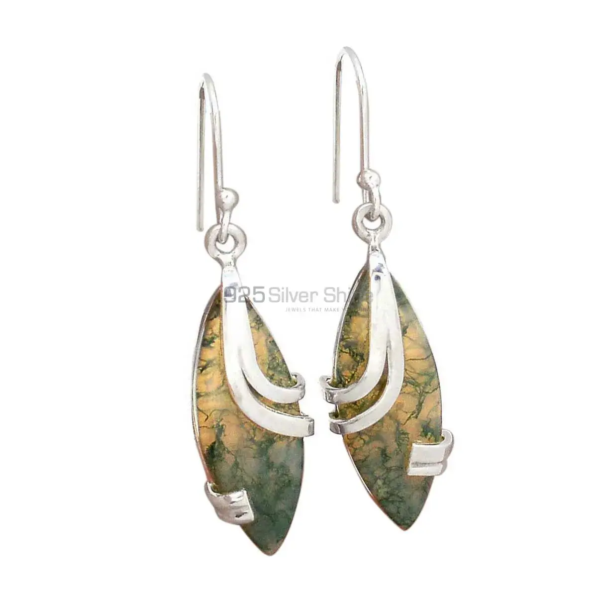 925 Sterling Silver Handmade Earrings In Moss Agate Gemstone Jewelry 925SE2077_0