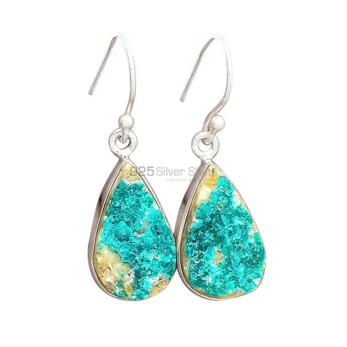 925 Sterling Silver Handmade Earrings In Azurite Druzy Gemstone Jewelry 925SE2708_2
