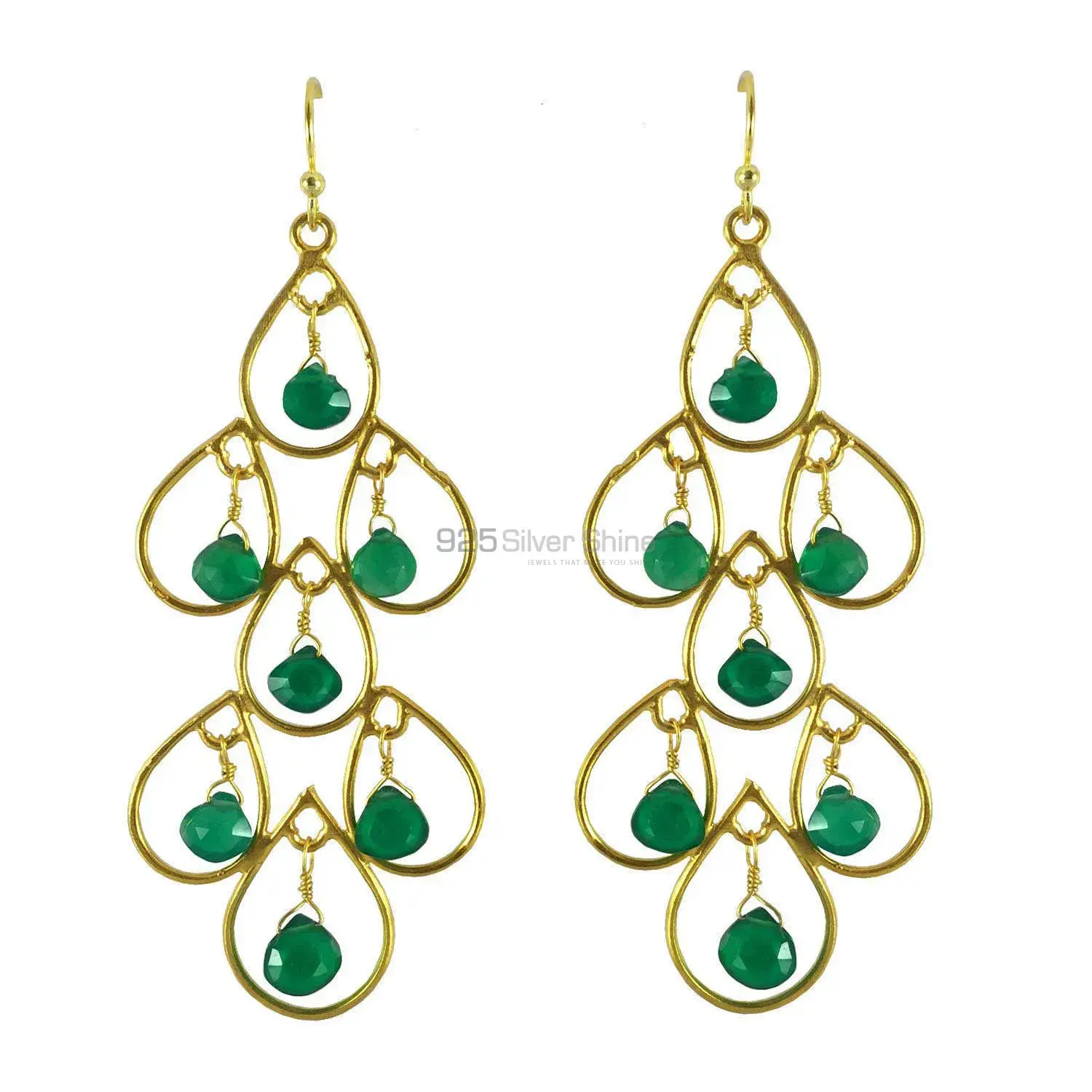 925 Sterling Silver Earrings In Green Onyx Gemstone Jewelry 925SE1292_0