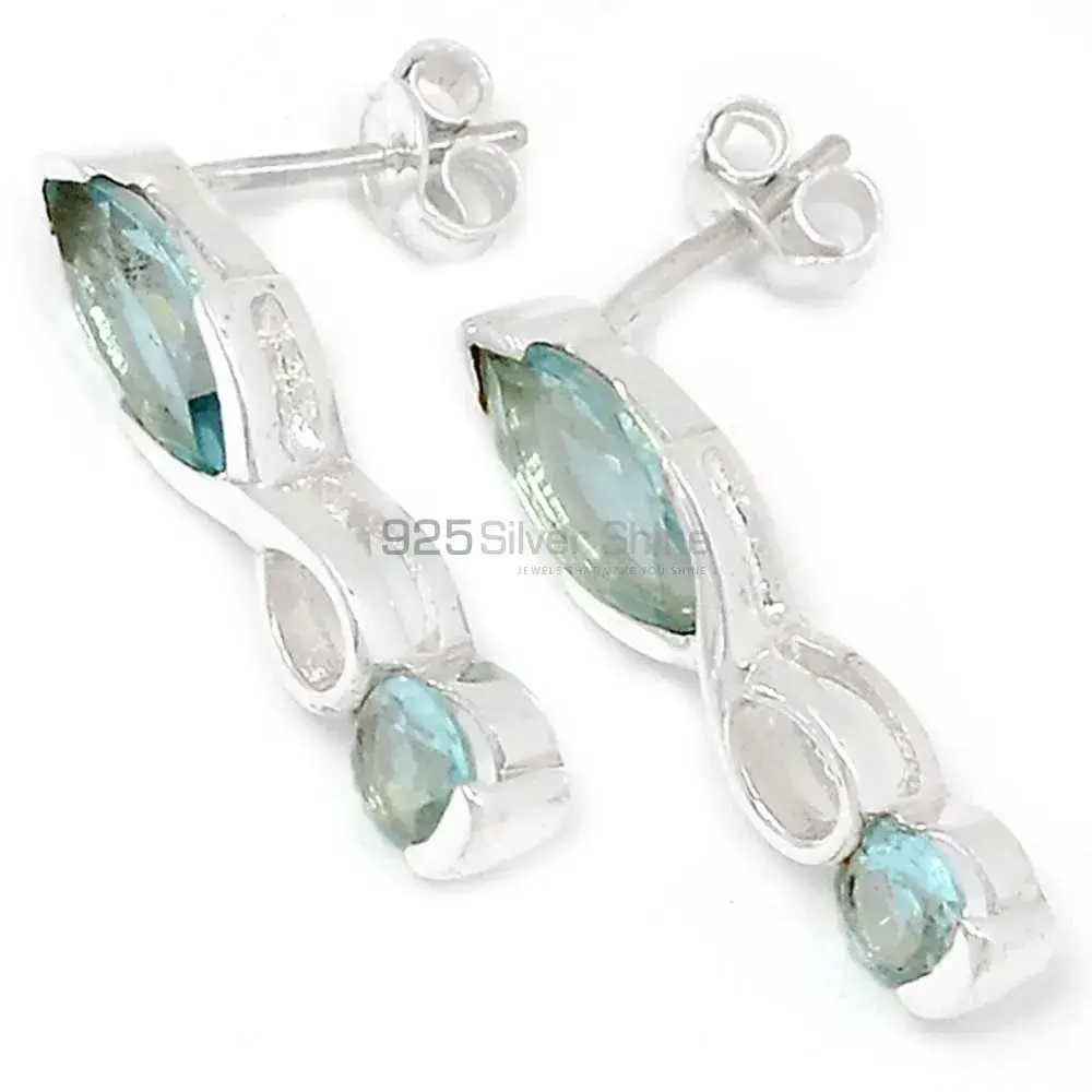 925 Sterling Silver Handmade Earrings In Blue Topaz Gemstone Jewelry 925SE447_0