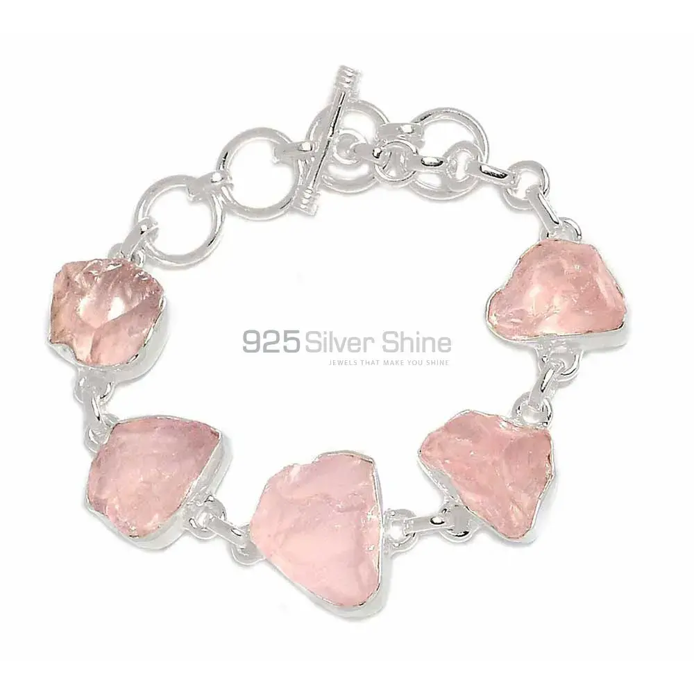 925 Solid Silver Bracelets In Rose Quartz Gemstone Jewelry 925SB294_1