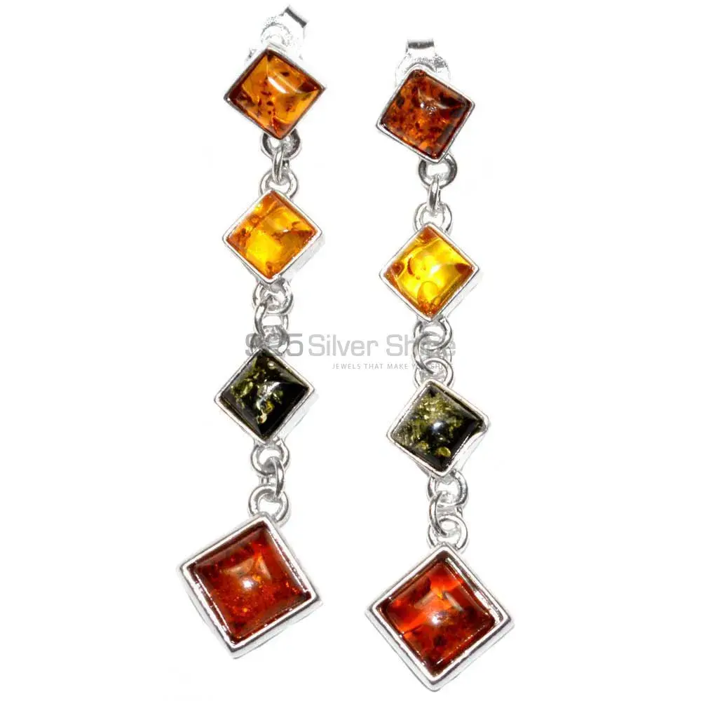 925 Sterling Silver Handmade Earrings In Amber Gemstone Jewelry 925SE2933_0