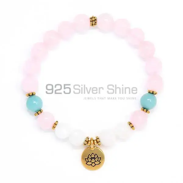 Natural Rose Quartz Gemstone Beads Bracelets 925BB201_0