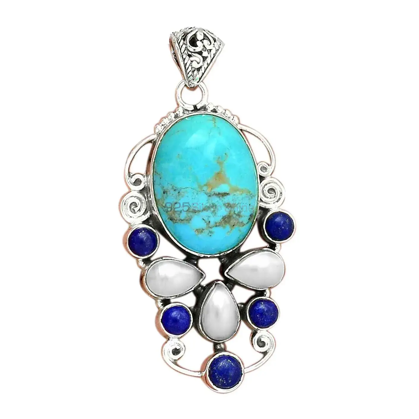 Solid Sterling Silver Handmade Pendants In Multi Gemstone Jewelry 925SP22-3_2