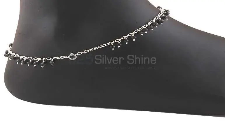 Black Onyx Beads Anklet In 925 Sterling Silver Jewelry 925ANk160-3