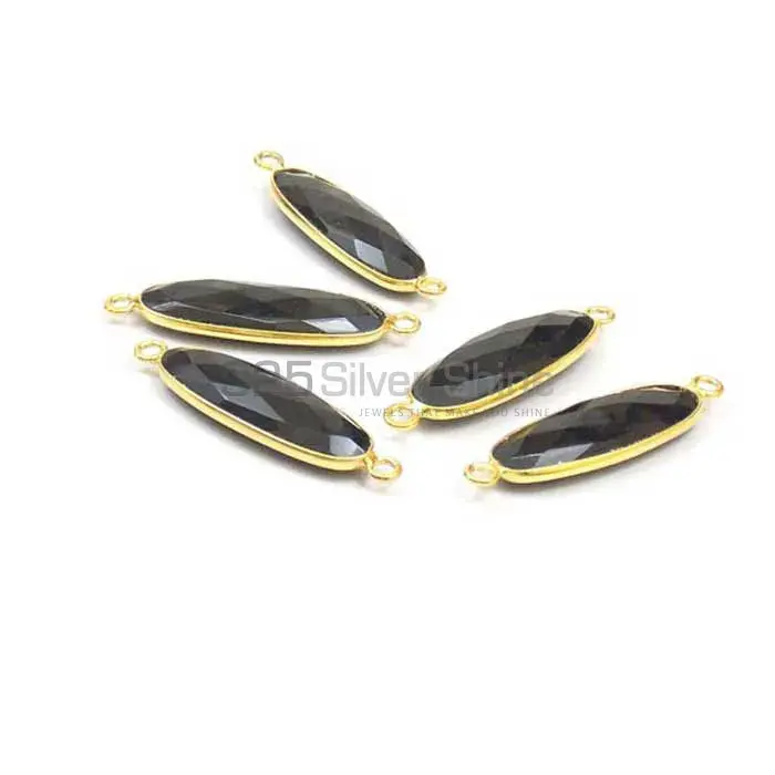Black Onyx Oval Gemstone Double Bail Bezel Sterling Silver Gold Vermeil Connector 925GC140_1