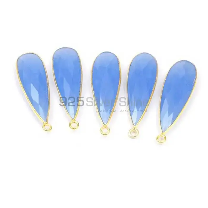 Blue Chalcedony Oval Gemstone Double Bail Bezel Sterling Silver Gold Vermeil Connector 925GC139_4