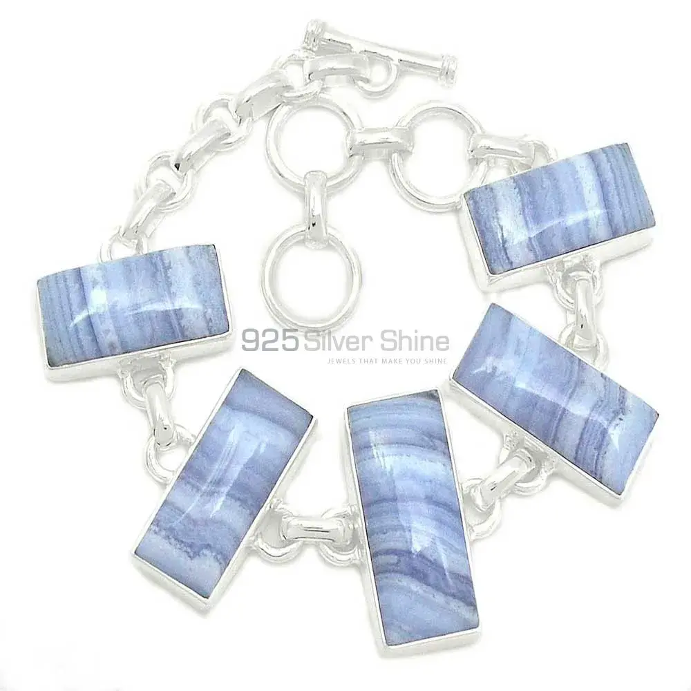 Blue Lace Agate Gemstone Bracelets In 925 Fine Silver Jewelry 925SB307-1_1
