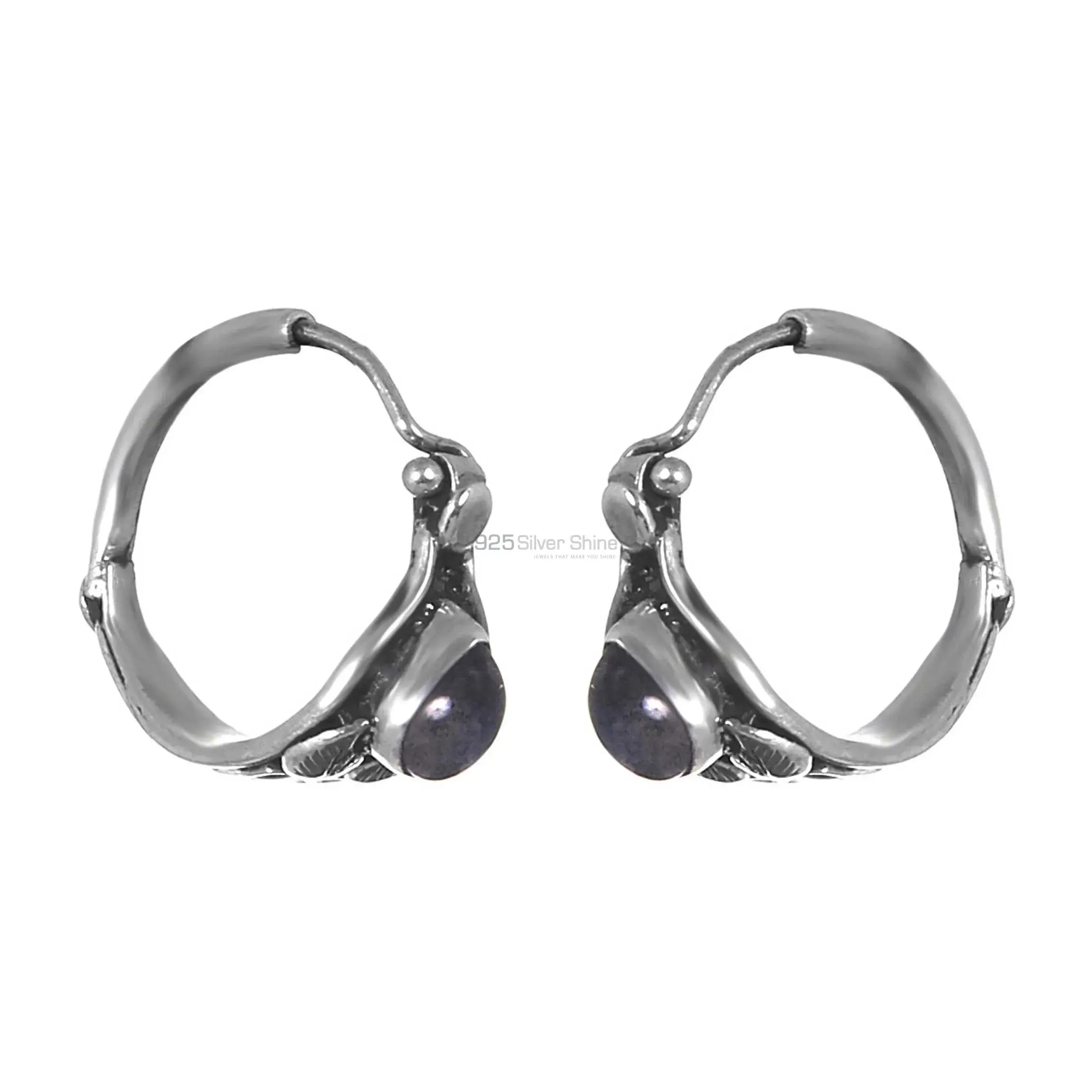 Fine 925 Sterling Silver Oxidized Earrings In Labradorite Gemstone 925SE307_0