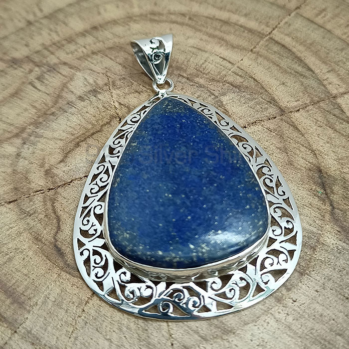 Pear Shape Lapis Lazuli Gemstone Pendant In 925 Silver 925NSP14_1