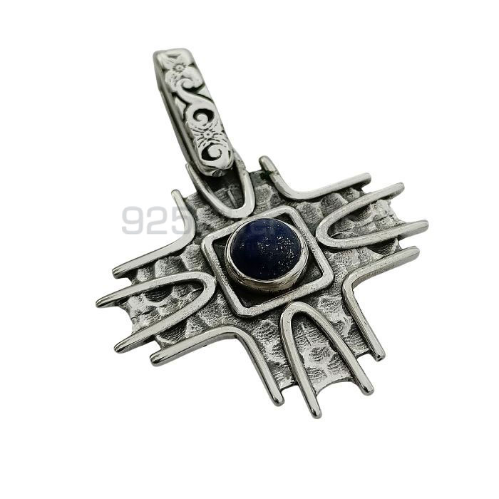 Ethnic Oxidised Sterling Silver Pendant In Lapis Lazuli Gemstone 925NSP22_0